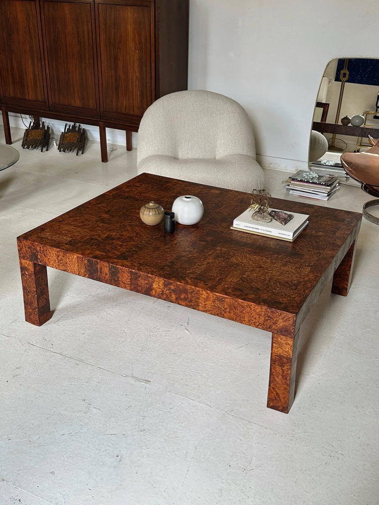 Statement piece: unique checkered elmwood burl table, private order, Belgium, circa 2000