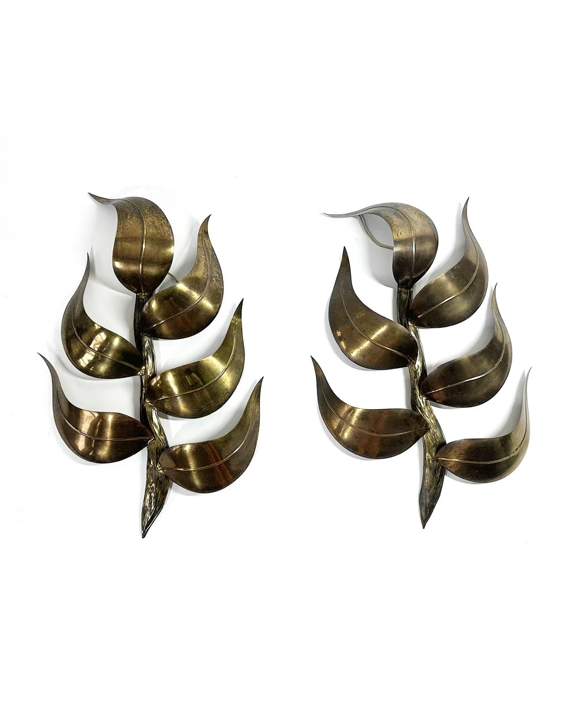 Large 1970's brass leaf wall lamps