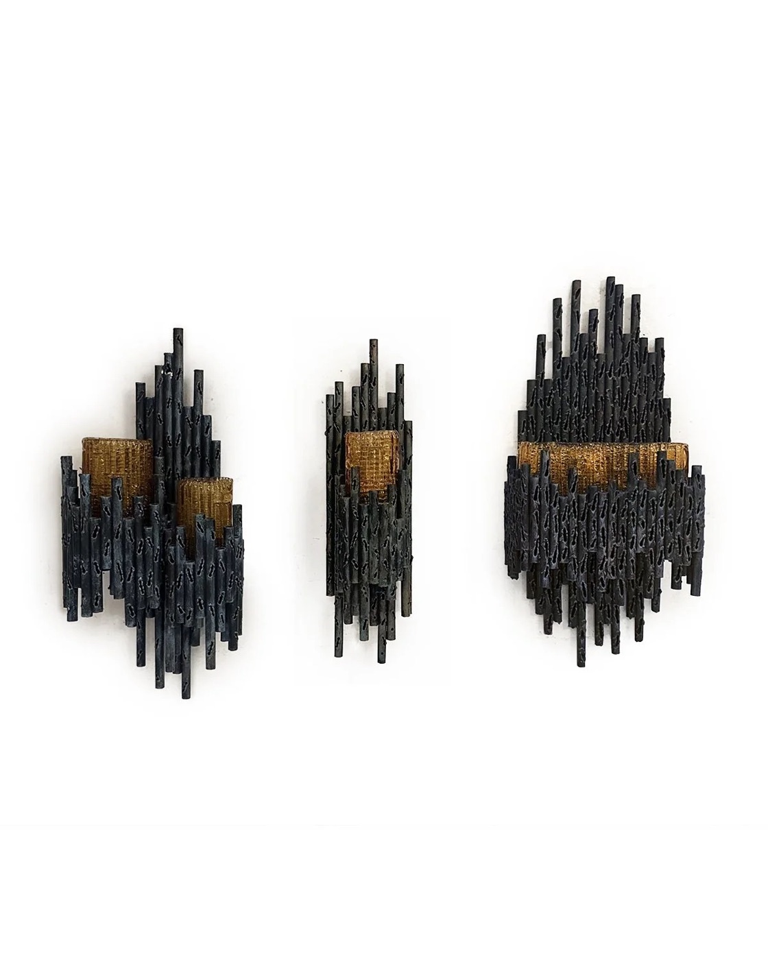 3 Brutalist wall sconces in steel and glass
