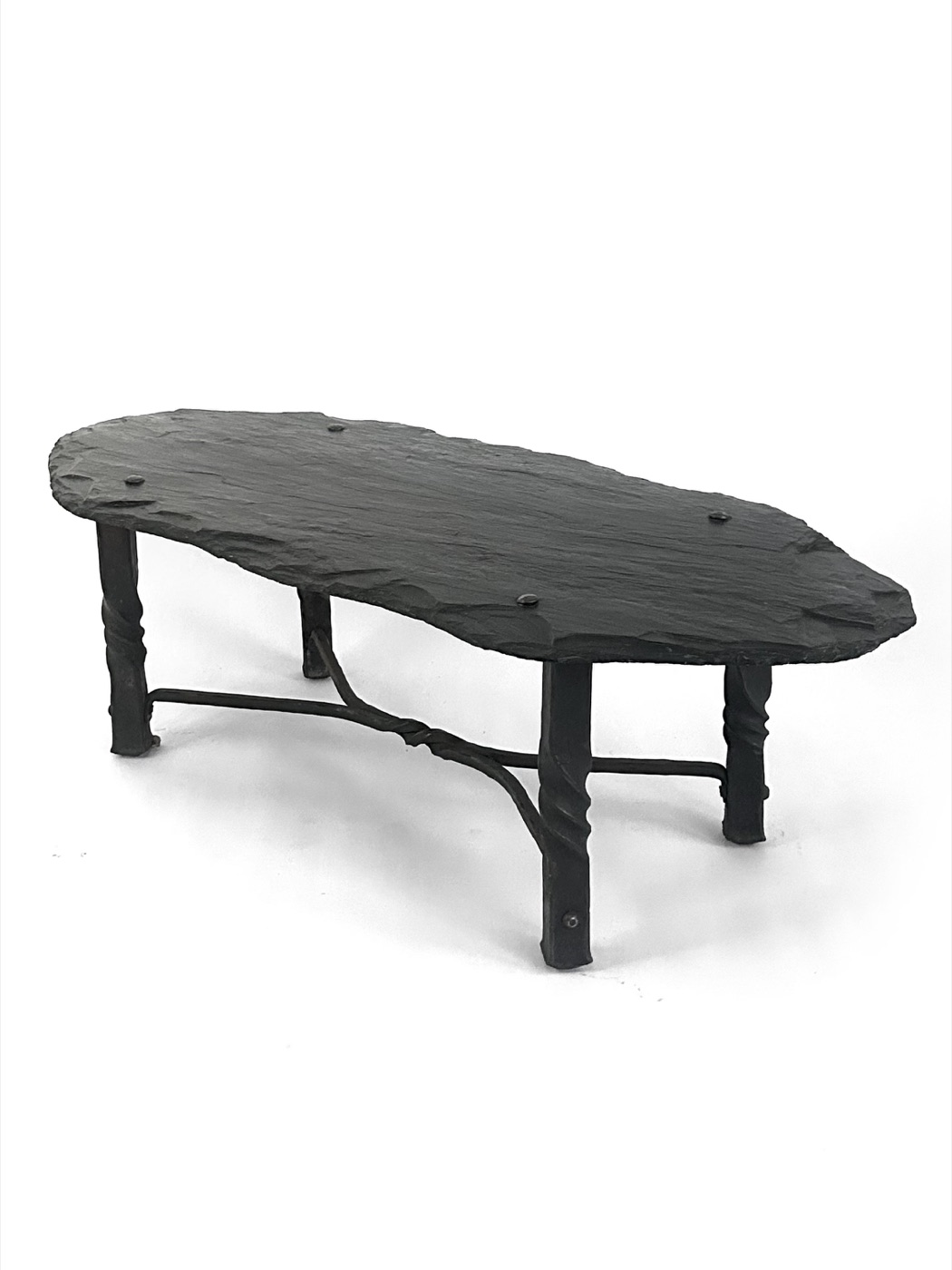 French low table in iron and slate