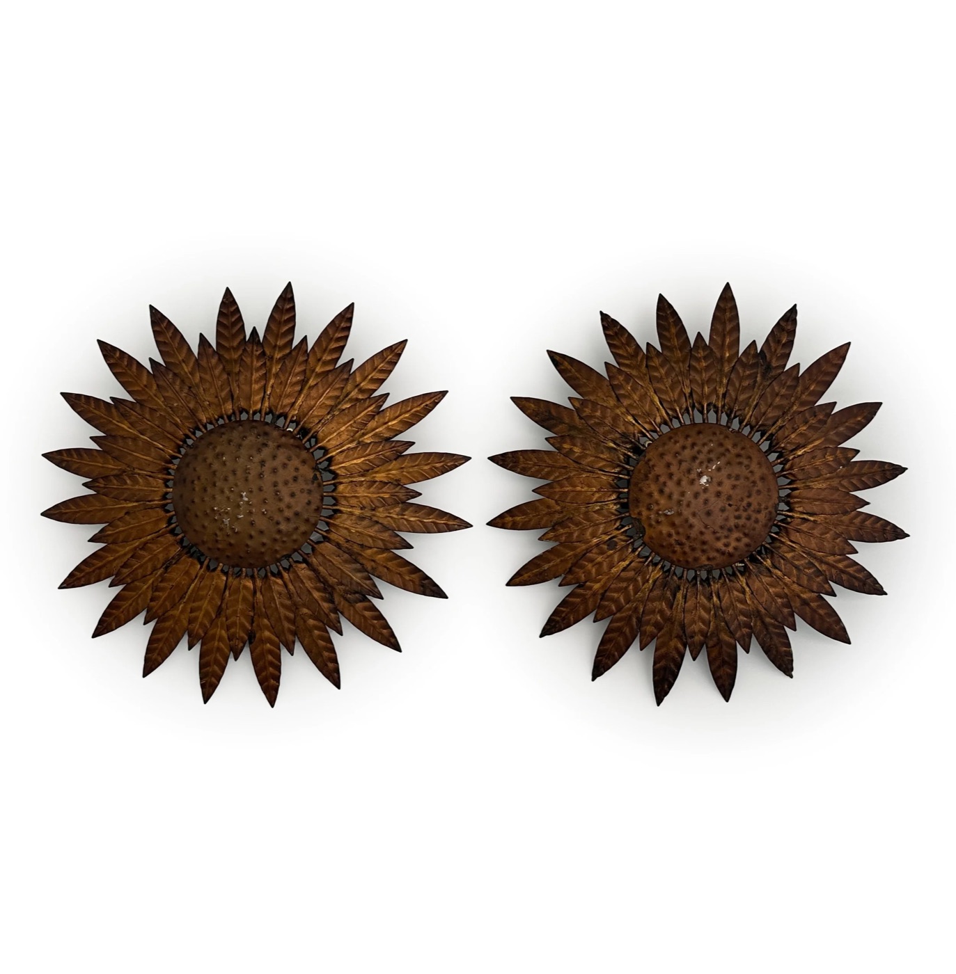 Pair of vintage Spanish sunburst lamps