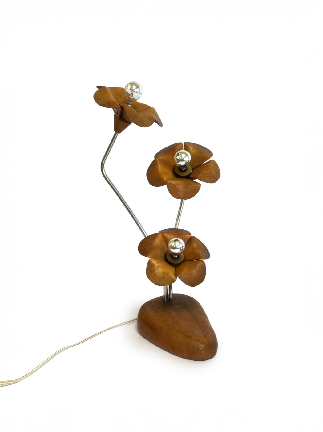 Teak and chrome flower lamp, 1970's