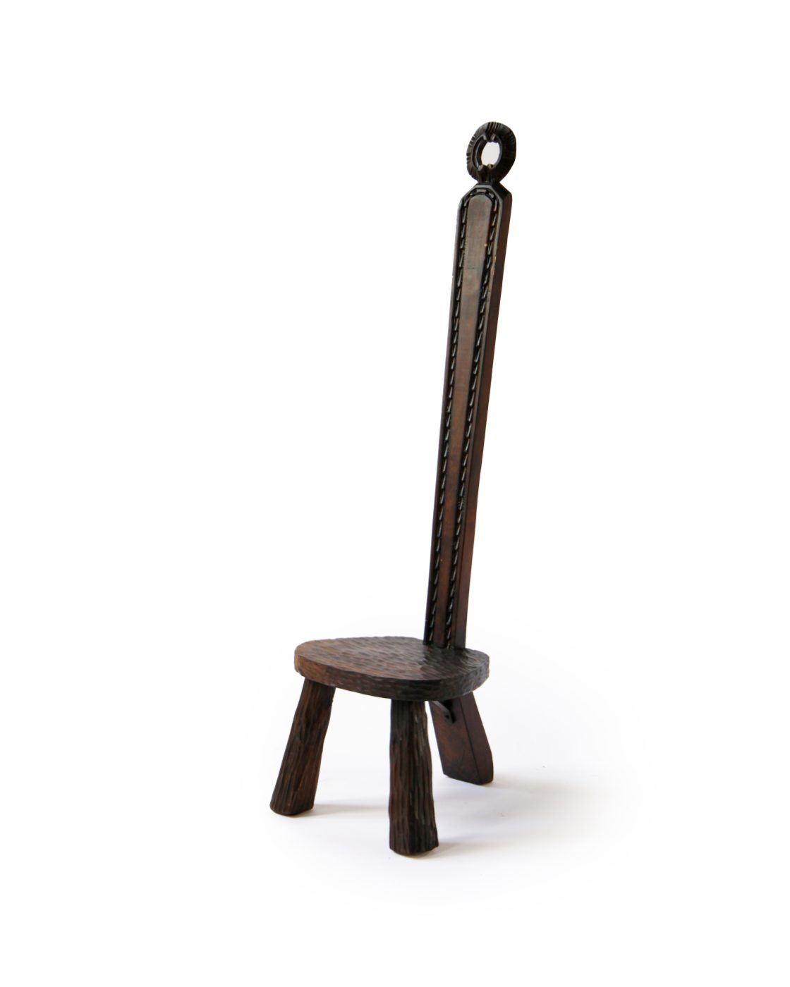 Brutalist side chair in carved oak